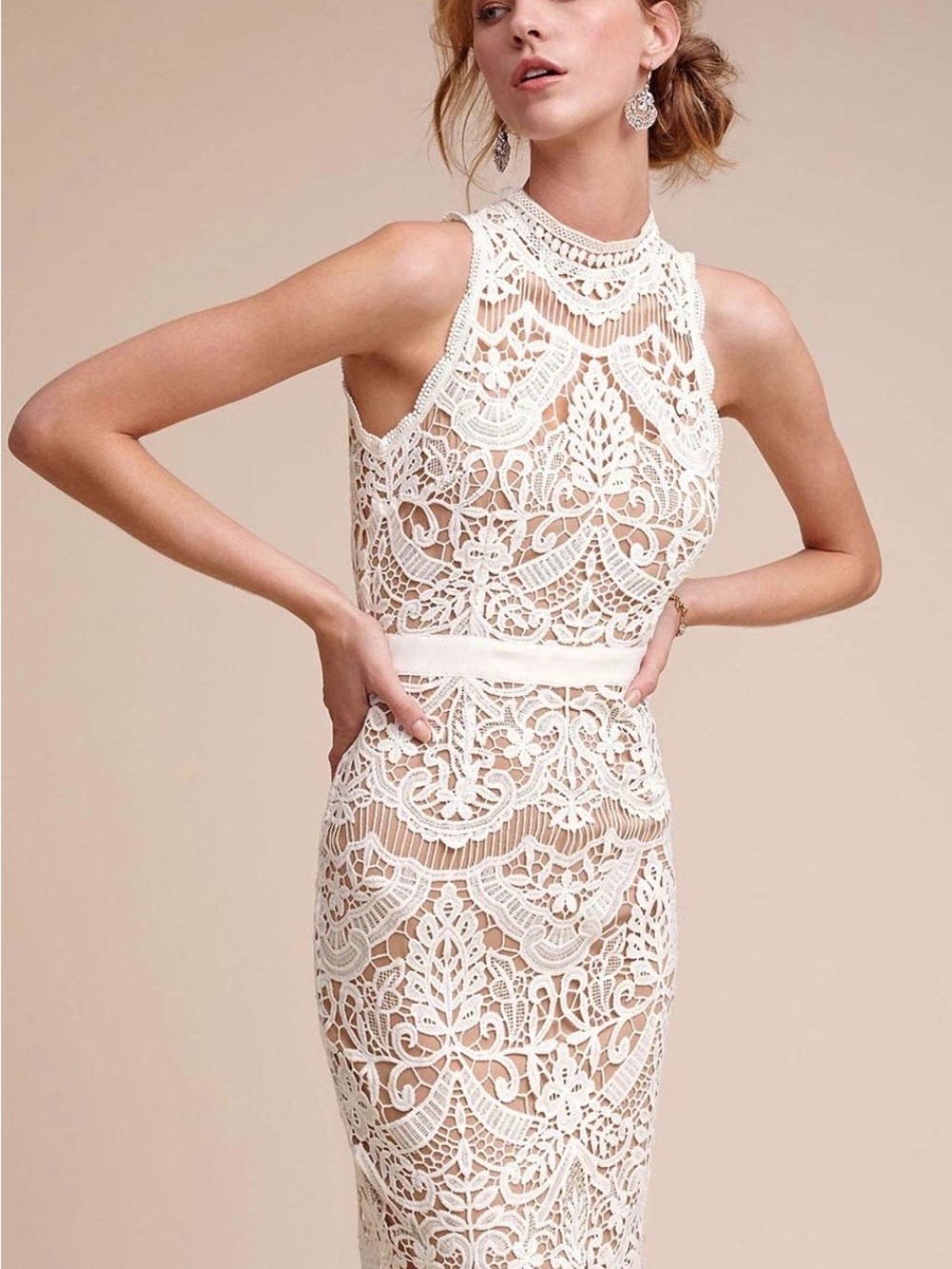 SAYLOR Ivory Crochet Fringe Midi Dress
